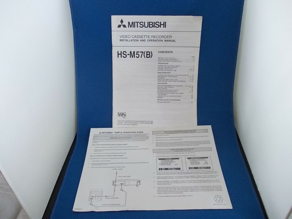 Picture of: Installation Manual For MITSUBISHI HS-M(B) Video Cassette Recorder.   Pages.