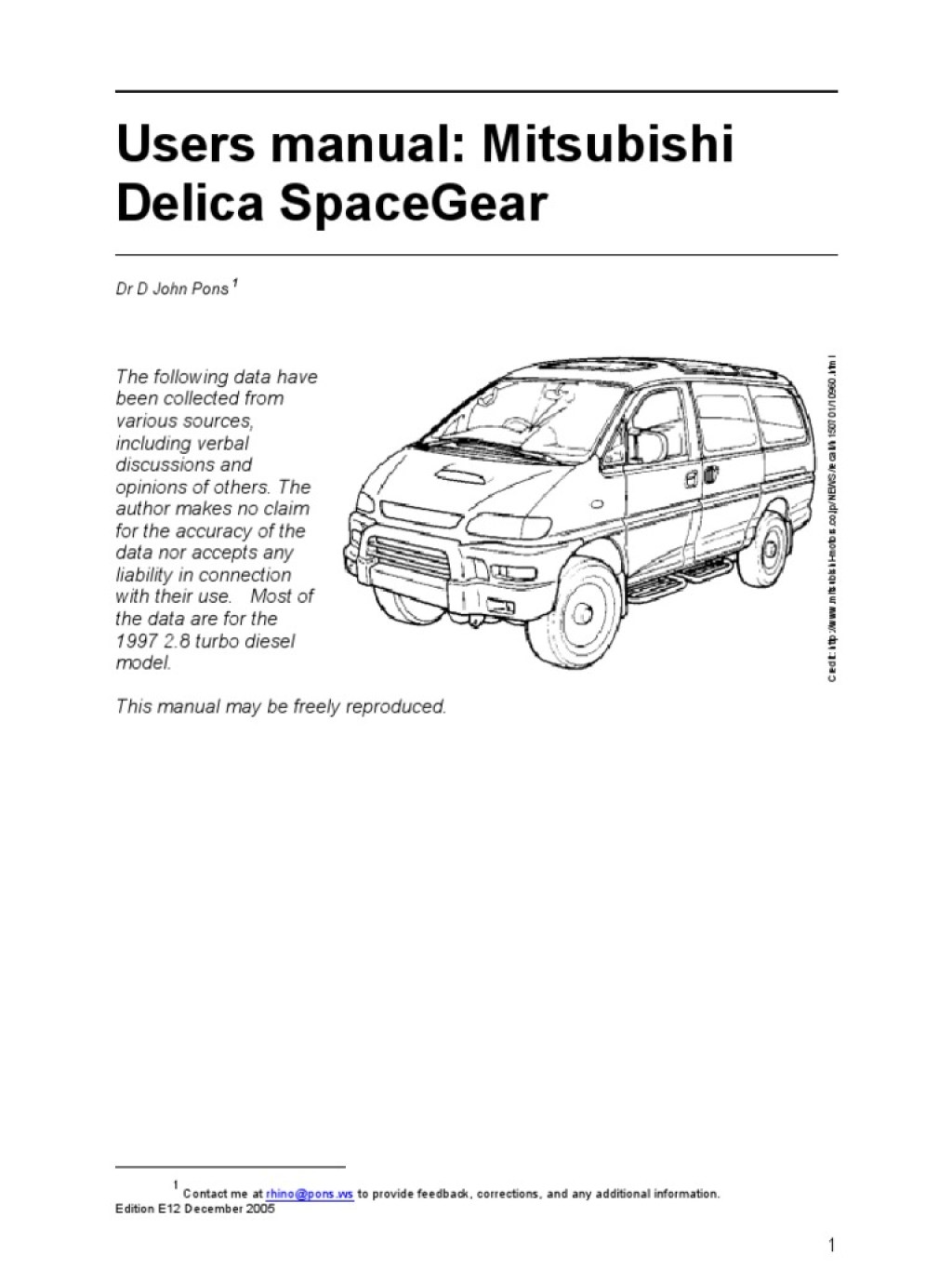 Picture of: Mitsubishi Delica User Manual Spacegear  E  PDF