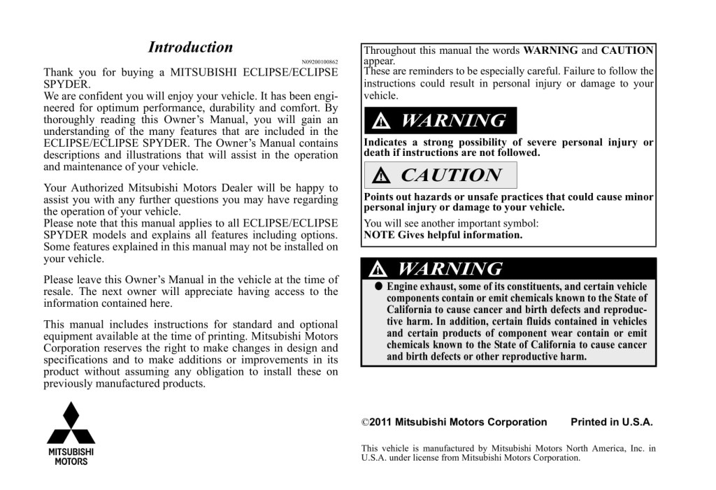 Picture of: – Mitsubishi Eclipse Owner’s Manual  English
