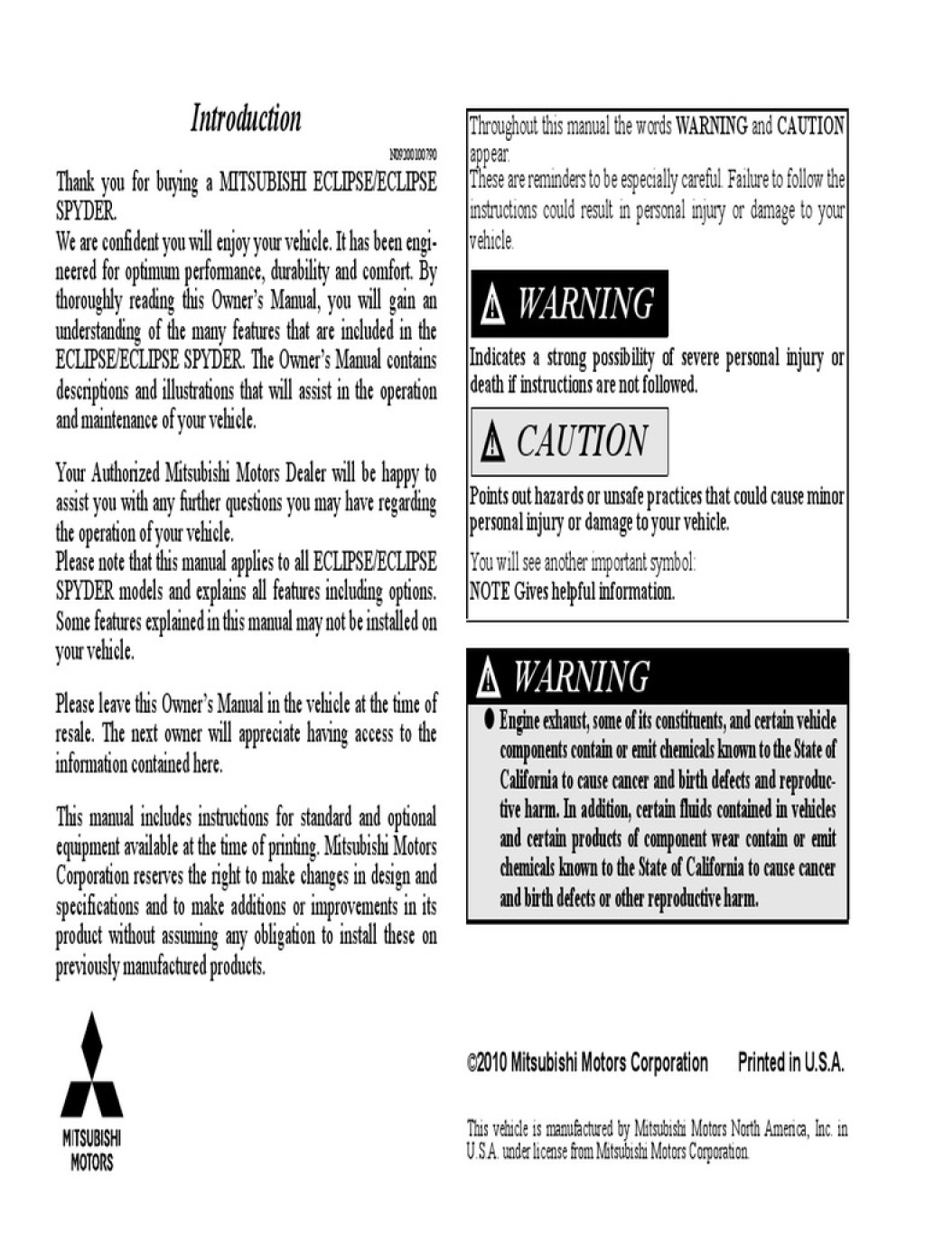 Picture of: Mitsubishi Eclipse Owner’s Manual Manual de Propietario  PDF
