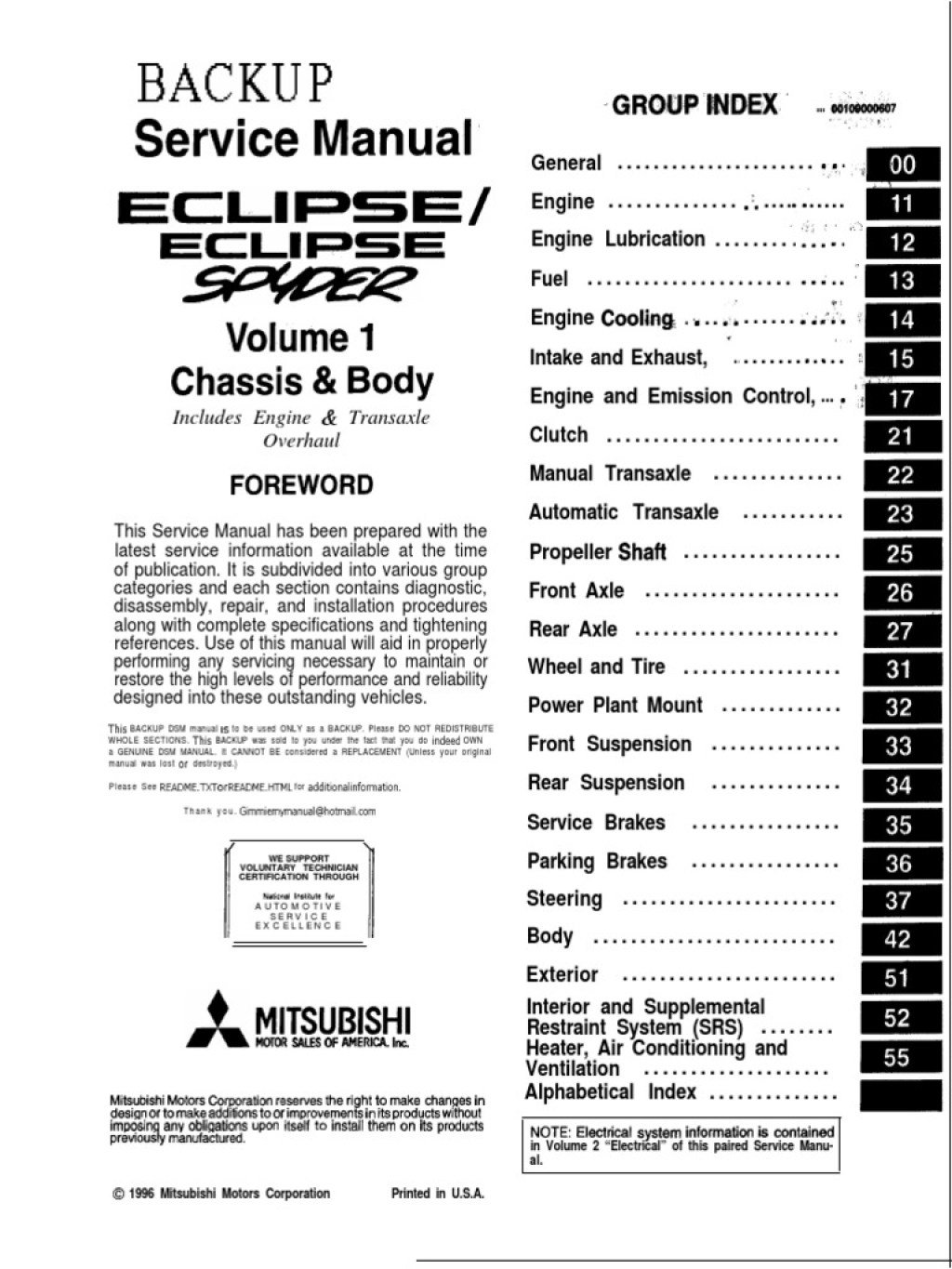 Picture of: Mitsubishi Eclipse Service Manual –  PDF