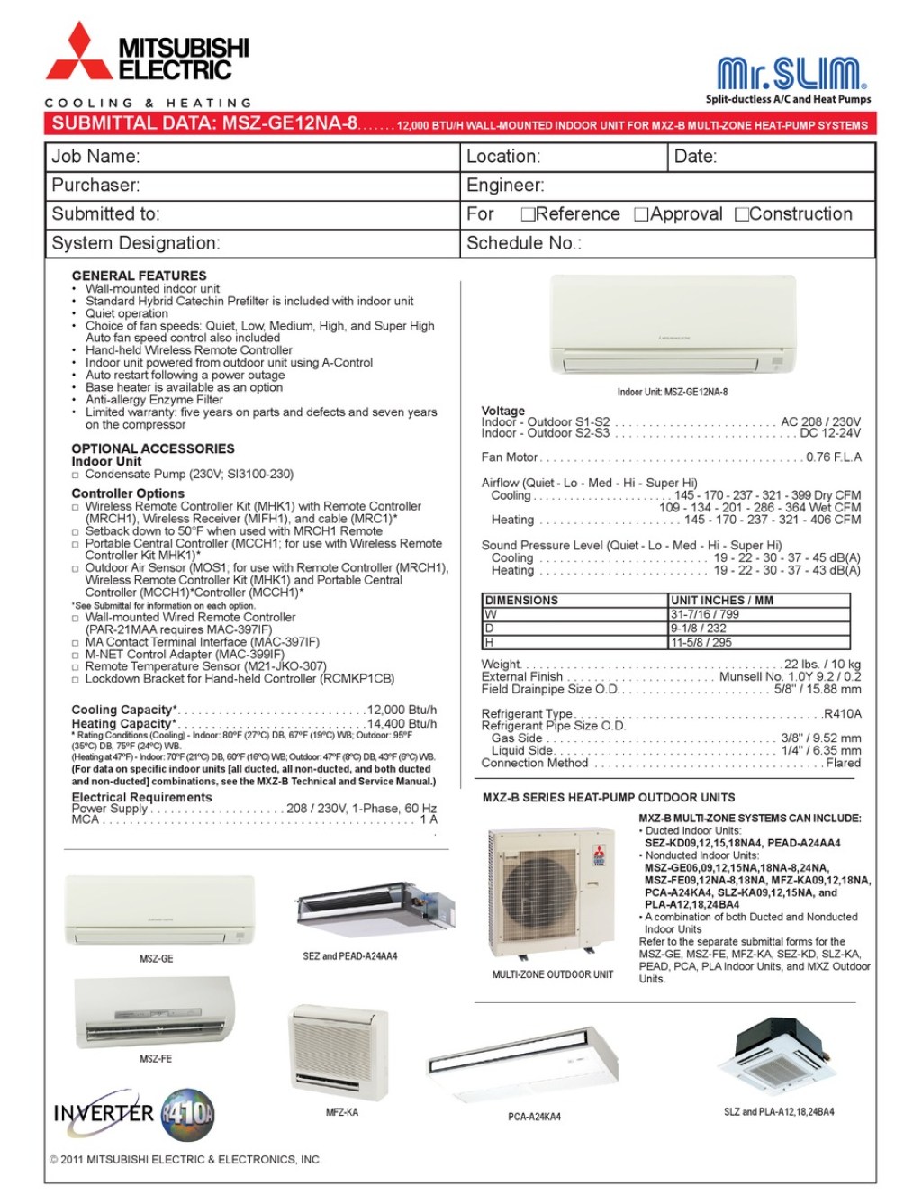 Picture of: MITSUBISHI ELECTRIC MSZ-GENA- SUBMITTAL DATA Pdf Download