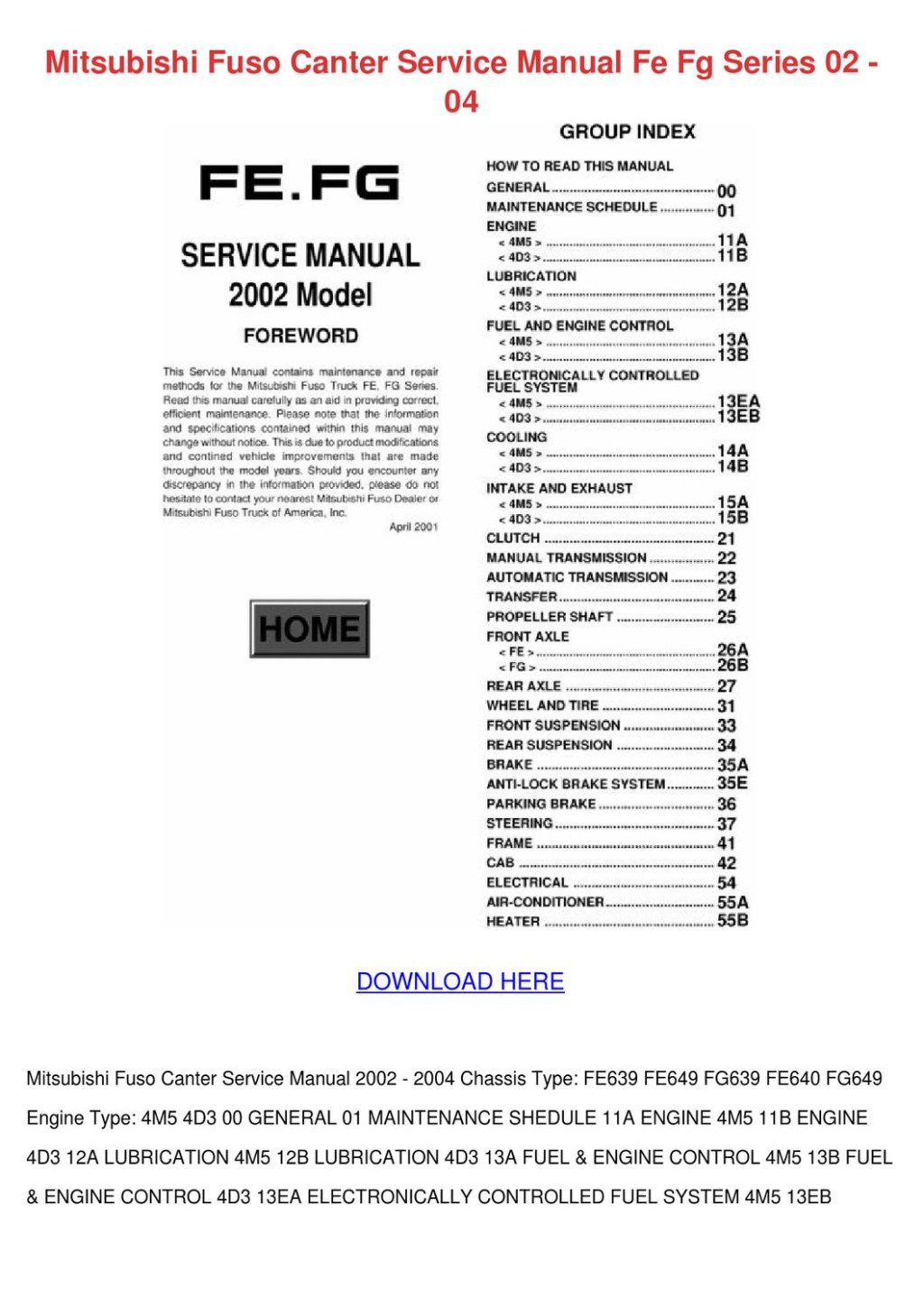 Picture of: Mitsubishi Fuso Canter Service Manual Fe Fg S by JereHarless – Issuu