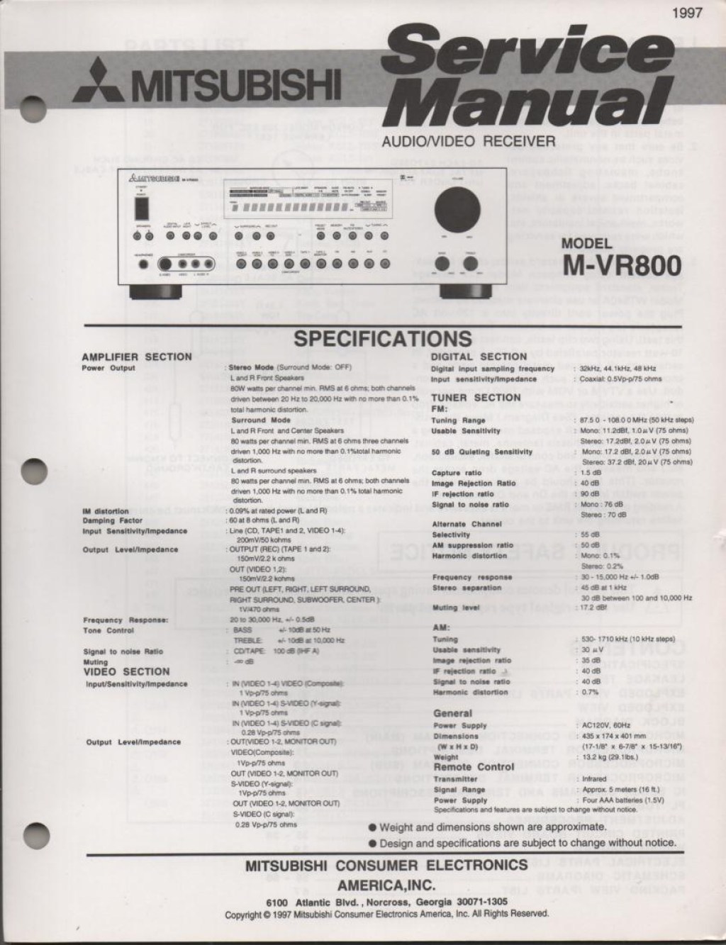 Picture of: Mitsubishi M-VR AV Receiver Service Manual