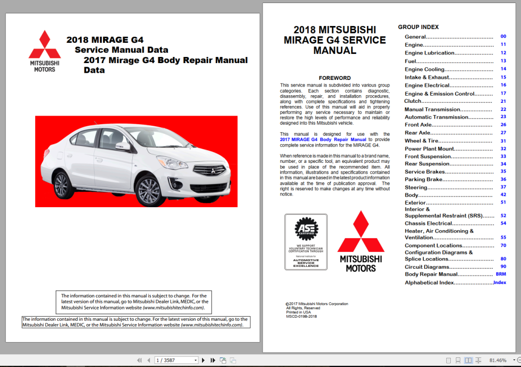 Picture of: Mitsubishi Mirage G  Service & Body Repair Manual  Auto