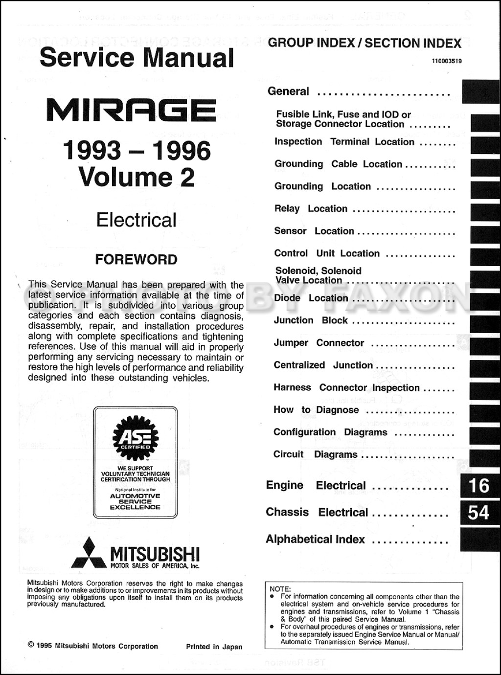 Picture of: – Mitsubishi Mirage Repair Shop Manual Original SET