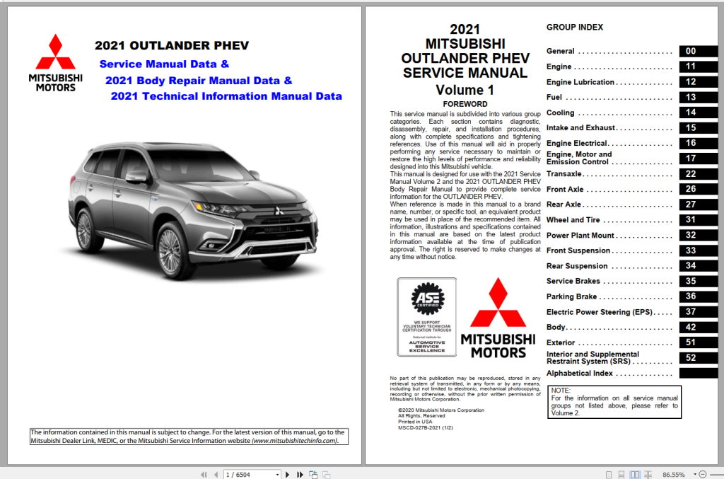 Picture of: Mitsubishi Outlander PHEV  Technical Information, Service