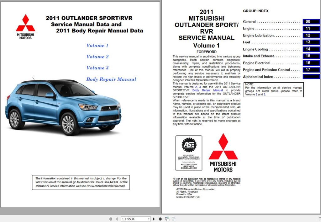 Picture of: Mitsubishi Outlander Sport, RVR  Workshop Manual & Body Repair