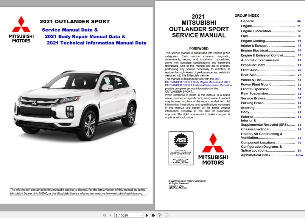 Picture of: Mitsubishi Outlander Sport  Workshop Manual & Body Repair