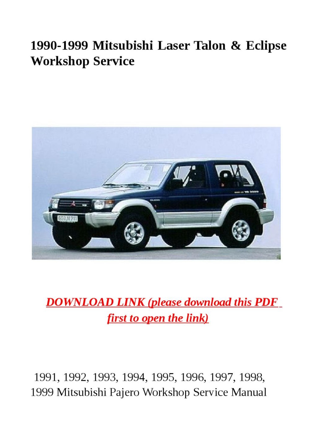Picture of: mitsubishi pajero workshop service manual by Jacky Dean